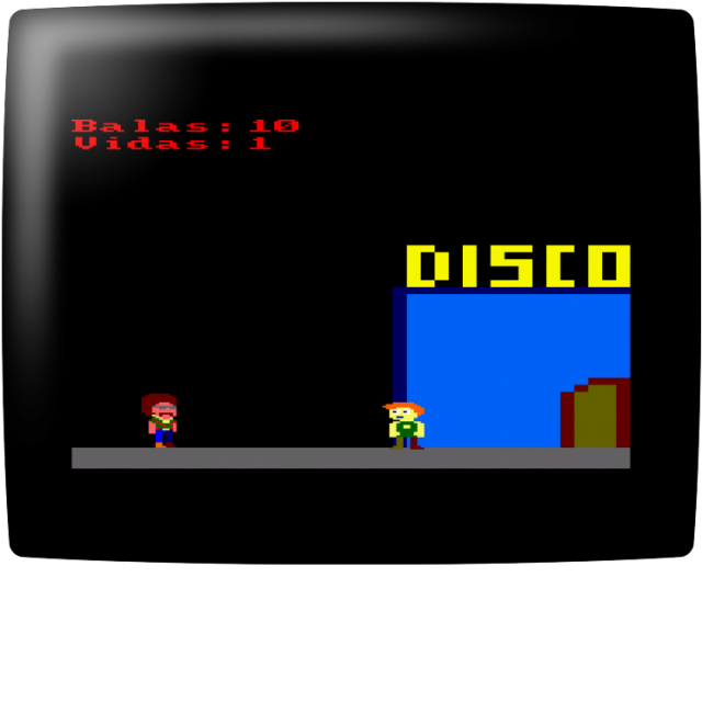 Video game screenshot for Next Track - Your player must pass several screens from left to right to complete the game. Although it is also possible to go back screens. Of course, platforms, traps and enemies are waiting for you. You can kill them throwing knives or running away from them because they will reduce your life with any contact. Knives ammunition is limited and it is displayed at the top of the screen. Some of maps have holes so take care not to fall in because you will die and return to the beggining of the map.