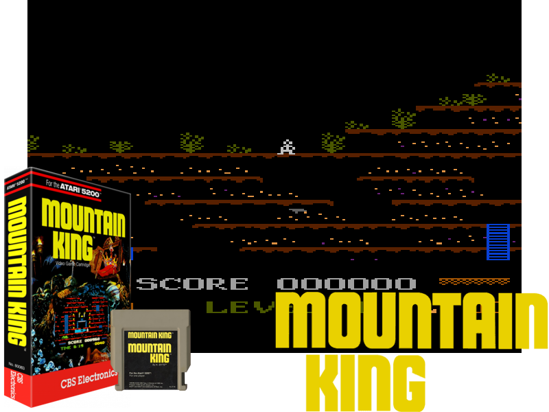 Video game screenshot for Mountain King - En lo profundo de una mina de diamantes multiplataforma hay una corona valiosa. ¡Tu objetivo es localizar y recuperar la corona, luego llegar a la cima de la mina con vida! Hay varios pasos que deben completarse antes de poder recuperar la corona. Primero necesitas recolectar suficientes diamantes para ganar 1,000 puntos. Después de tener suficientes puntos, necesitas localizar el espíritu de la llama que está oculto en algún lugar dentro de la mina. Como la mina es bastante oscura, llevas contigo una linterna que puedes usar para localizar objetos (como cofres del tesoro llenos de diamantes y el espíritu de la llama). Una vez que tienes el espíritu de la llama, debes encontrar la entrada al templo. la corona está adentro. Ofrezca el espíritu de la llama al espíritu del cráneo que guarda la entrada, y usted puede entrar y tomar la corona. Una vez que tengas la corona, debes llegar a la cima de la mina antes de que se acabe el tiempo. Para hacer esta tarea más desafiante, numerosos murciélagos cavernosos vuelan alrededor y pueden robar la corona. Si esto sucede, necesitas comenzar de nuevo! En el fondo de la mina hay una araña mortal; Si no tiene cuidado al explorar esta región de la mina, podría quedar atrapado en su red y ser devorado. Cada nivel tiene un límite de tiempo, y cuantos más niveles complete, más corto será el límite de tiempo.